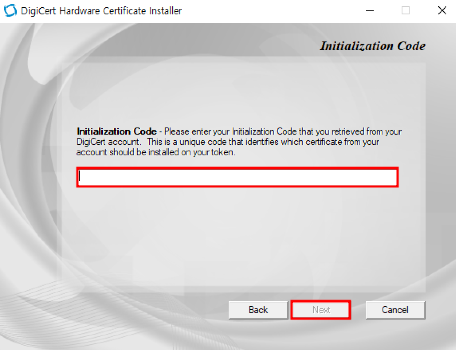 Initialization Code 입력