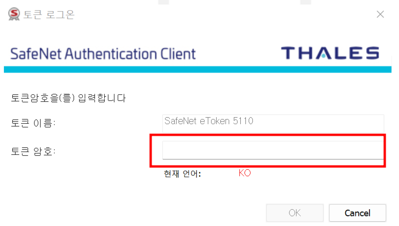 USB Token 패스워드 입력