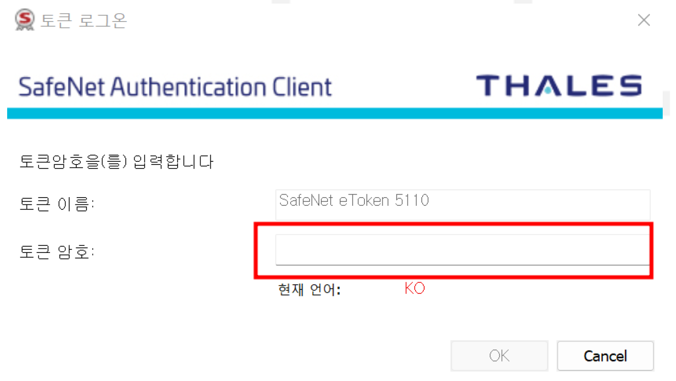 USB Token 패스워드 입력